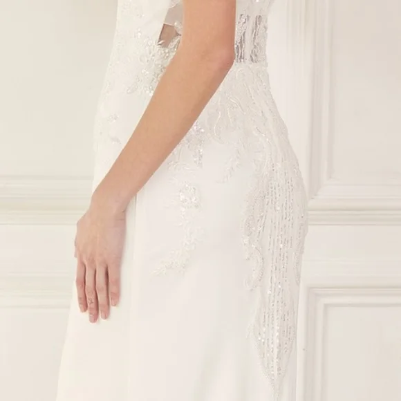Short sleeve beaded lace long wedding dress - Picture 7 of 9